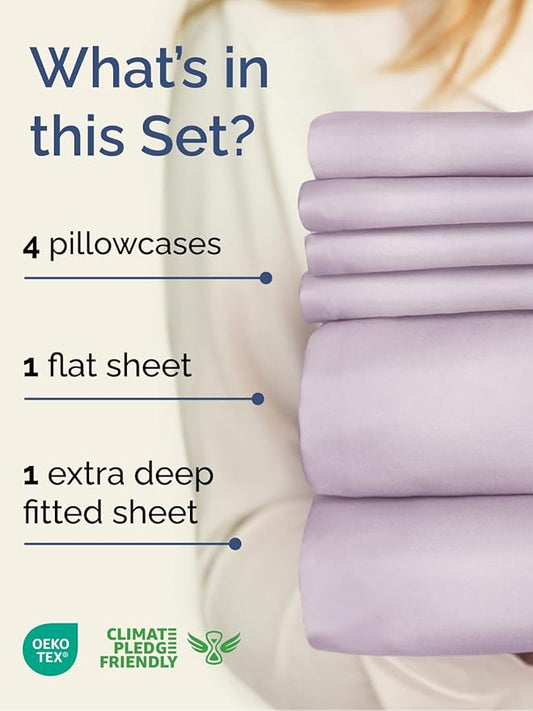 Extra Deep King Sheet Set - 6 Piece Breathable and Cooling Sheets - Hotel Luxury Bed Sheets Set - Easy Fit - Soft, Wrinkle Free and Comfy Sheets Set - Light Lavender Sheet Set with Extra Deep Pockets