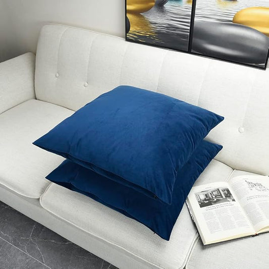 Artaimee Navy Blue Velvet Throw Pillow Covers 22x22 Inches (Set of 2) – Decorative Cushion Cases for Sofa, Bed, Couch, Office – Soft, Smooth, Machine Washable
