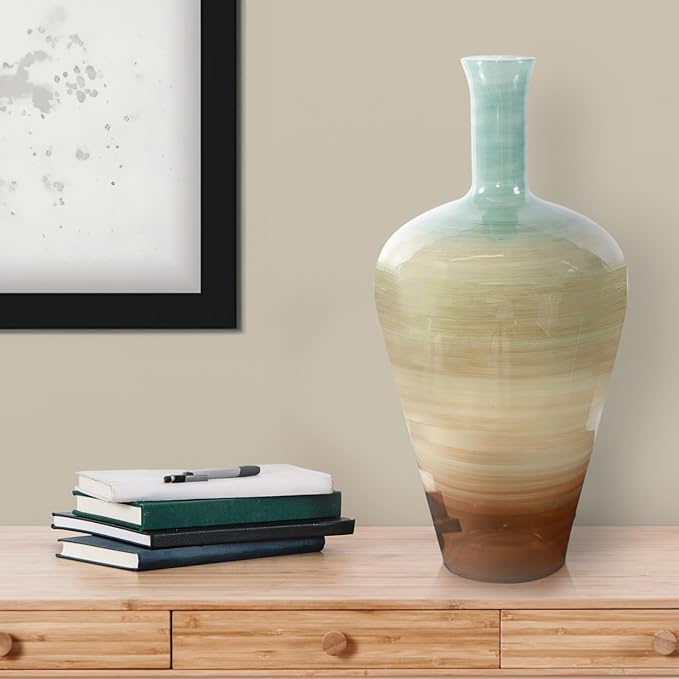 Howard Elliott Multicolor Capri Stripe Glass Bottle Vase for Flowers, Modern Abstract Design Decorative Bottle Vase for Weddings, Floral Arrangements & Decoration, Tall, 23.5 x 12 x 12 Inch