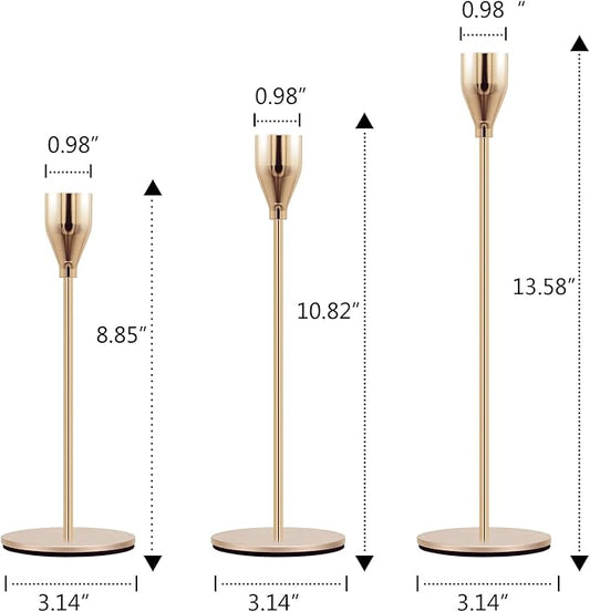 Gold Candle Holders Set of 3 Taper Candlestick Holders Vintage Metal Brass Modern Tall Pillar Mantle Candle Stand Decorative Candle Sticks Long Holders for Table Centerpiece Wedding Party Dinning
