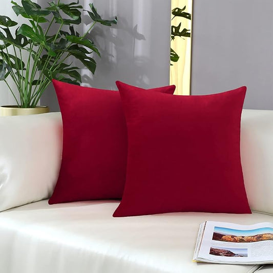 mixeoo Comfy Christmas Red Throw Pillow Covers Decorative Square Solid Thick Velvet Super Soft Cushion Cases Home Decor for Sofa Couch Living Room Chair, Set of 1, 24 x 24 Inch