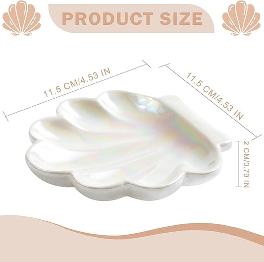 OSOPOLA Ceramic Pearlescent Shell Jewelry Tray - Decorative Ring Holder Dish Key Tray Cute Jewelry Plate Trinket for Women,Home Decor,Christmas Birthday Gifts HE02CS