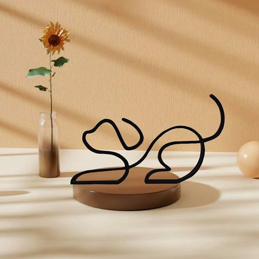 Minimalist Art Sculpture, Personalized Metal Abstract Metal Line Minimalist Art Crafts Creative Line Drawing Ornaments for Wall, Living Room, Home Office Desk Decoration (Line Dog)