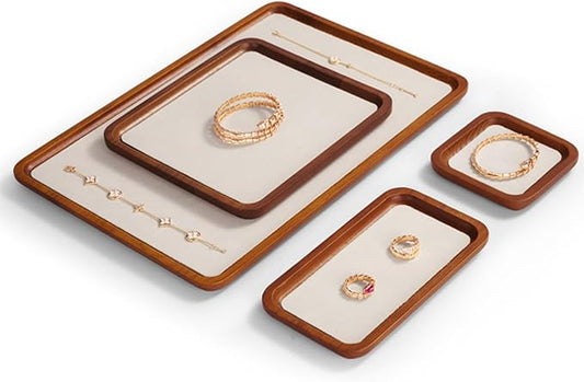 Solid Wood Jewelry Display Flat Tray for Rings Earrings Necklace Bracelet, Jewelry Photograph Display(Beige,L)