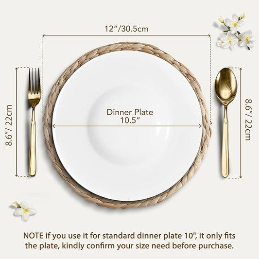 Natural Round Placemats Set of 8, 12 inch Woven Placemats, Herringbone Pattern, Table Mats Braided Heat Proof, Farmhouse Boho Table Place Mat Ourdoor Wicker Chargers for Dinner Plates