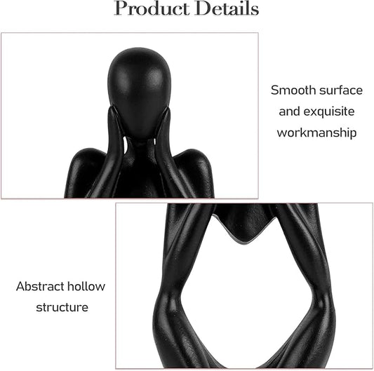 Creative Resin Thinker Minimal Abstract Art Sculpture Statue Figurines Home Office Bookshelf Desktop Decor (Black, Focus, Small)