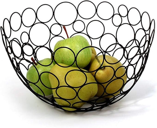 Spectrum Diversified Circles Round Fruit Bowl, Contemporary Kitchen Vegetable & Fruit Basket, Geometric Modern Kitchen Countertop Food Storage, Shapes Sleek Steel Produce Storage