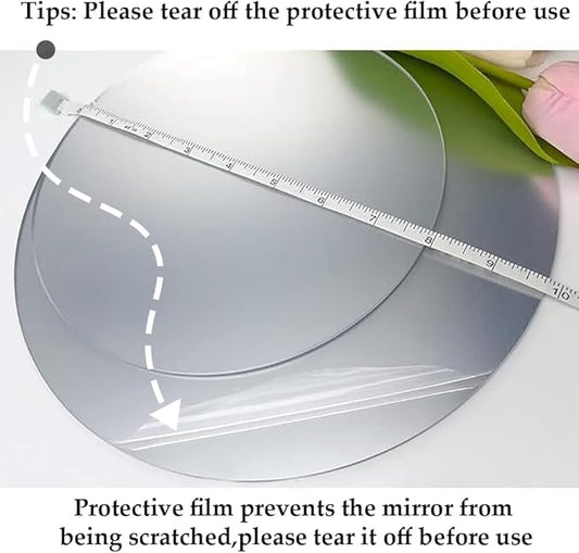 10'' Circle Shape Mirror for Room Decor, Acrylic Mirror with Wood Stand, Frameless Makeup Mirror for Desk Decor, Unique Decor for Bedroom Accessories (Round)