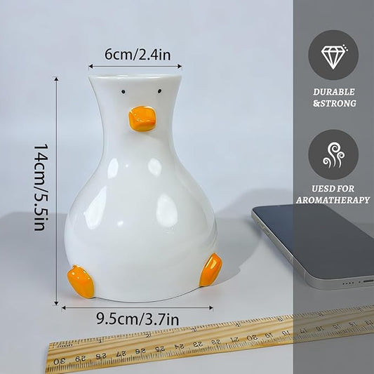 Handcrafted White Ceramic Duck Vase - Cute Animal-Themed Round Table Vase | Trendy Funky Art Decor for Fresh Flowers, Utensils & Accessories | Handcrafted Gift for Home Bedroom Office Decor