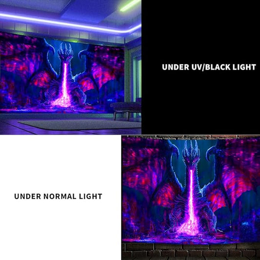 ADDWel Blacklight Dragon Tapestry, Cool Evil-Dragon Tapestry Glow In The Dark, UV Reactive Black Light Posters Wall Hanging for Bedroom Dorm Living Room Backdrop Decor