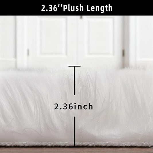 White Faux Fur Sheepskin Area Rug for Living Room Bedroom, 2 x 4 Feet Ultra Soft Shaggy Fuzzy Furry Carpet Chair Throw Rugs for Kids, Girls, Nursery Room Decor Dorms-Special Shape