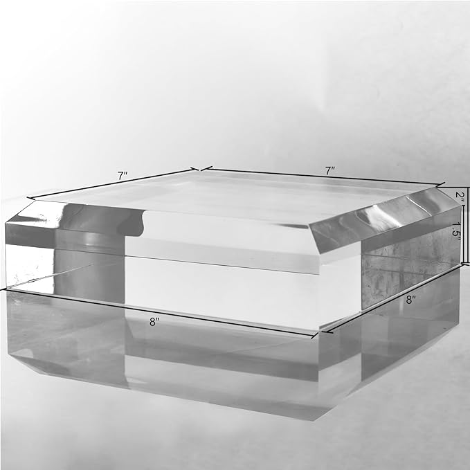 CiaoHER 2in Thickness Beveled Solid Acrylic Display Block Clear Polished Pedestal Stand Riser Solid Base (8x8)