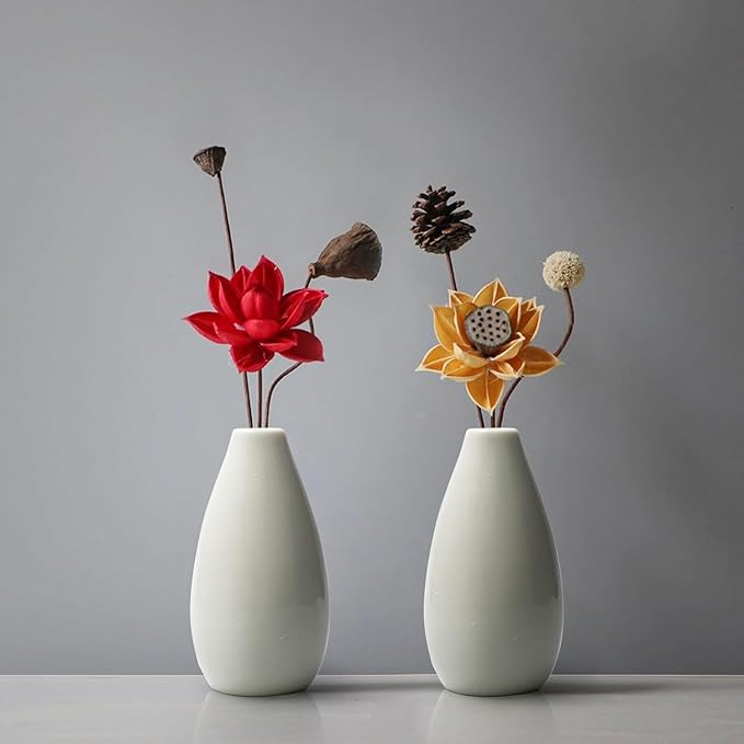 White Ceramic Bud Vases Set of 8 | Modern Minimalist Small Flower Vases for Home Decor