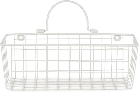 DII Farmhouse Vintage Decor, Wire Wall Basket, Small, Antique White, 2 Piece