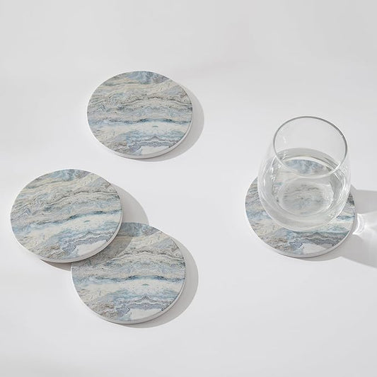 Set of 6 Mix Color Abstract Onyx Marble Coasters with Holder, Absorbent Ceramic Coasters for Drinks, Coasters with Cork Backing for Table Protection, Home Decor, Coffee Table Decor