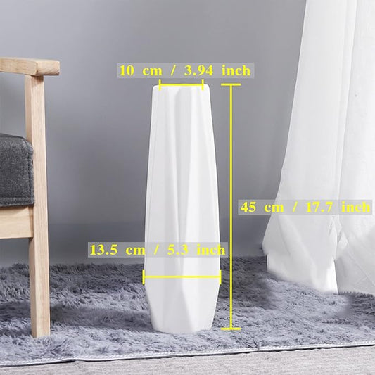 White Origami Ceramic Floor Vase 17.7" Tall – Modern Porcelain Flower Vase for Living Room & Office