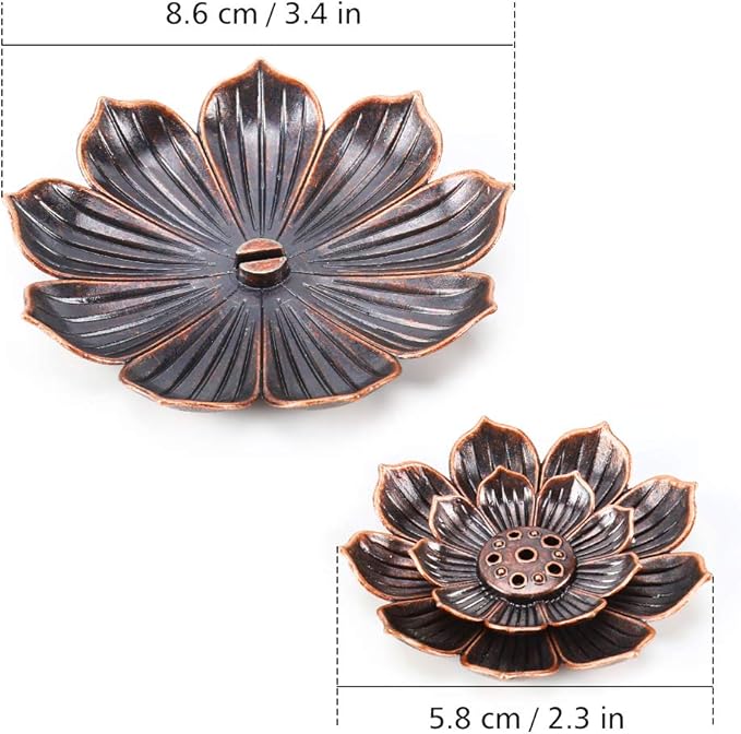 Accmor Zinc Alloy Incense Holder, Lotus Stick Incense Burner, Incense Holder for Stick/Coil/Cone Incense with Ash Catcher, Copper, 2 Pack