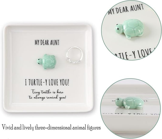 HOME SMILE Turtle Jewelry Dish Tray-Aunt Auntie Gifts from Niece Nephew,Mothers Day Birthday Gifts for Aunt Auntie Gift Ideas,I Turtley Love You Gifts
