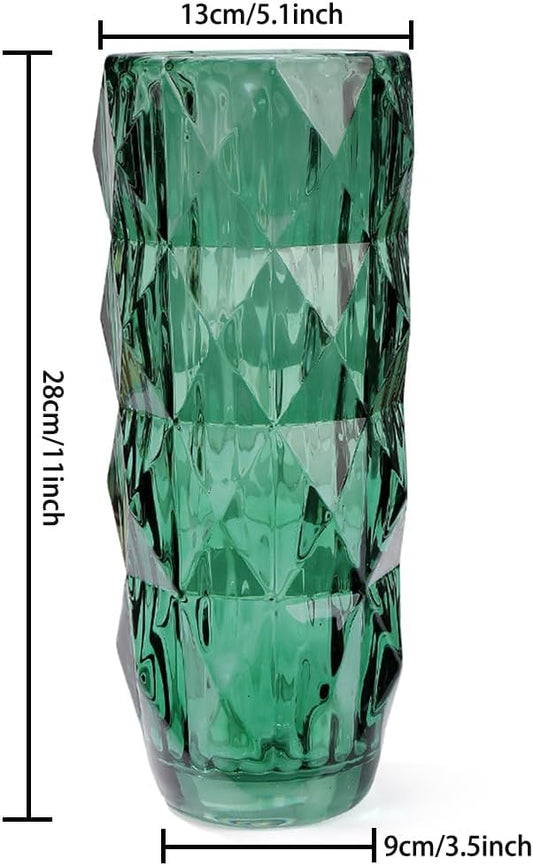 Flower Vase for Decor Glass Green Vase 11" Tall