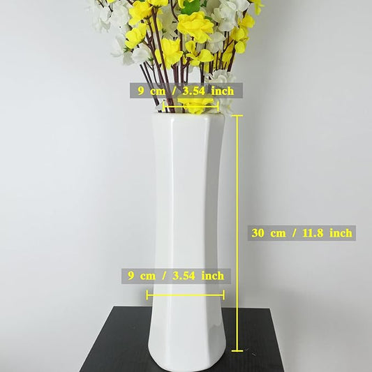 12Inch Tall White Ceramic Flower Vase, Textured Modern Vases for Living Room Decorations, Shelf, Table Centerpieces, Farmhouse Small Ceramic Vase