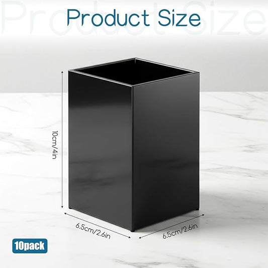 10 Pcs Acrylic Pen Holder Bulk, Black Pencil Holder for Desk Acrylic Makeup Brush Holders 2.6 x 2.6 x 4 Inch Pen Organizer Cup for Office School Home Supplies