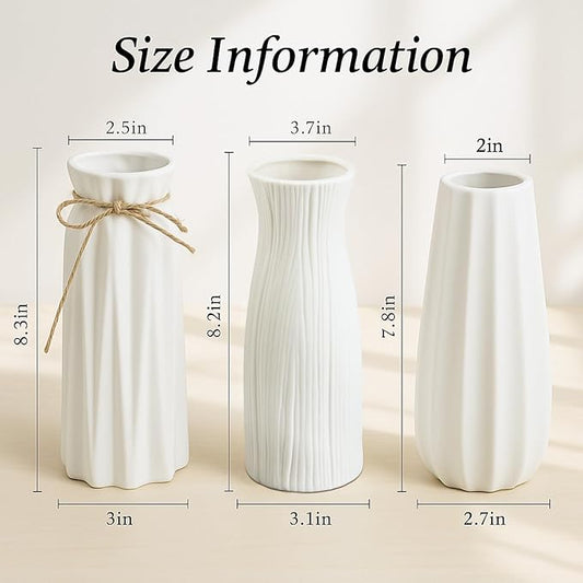 Matte Ceramic Bud Vases Set of 3, BEAHOT White Bulk Vases, Modern Minimalist Boho Farmhouse Decorative for Wedding, Table Centerpiece, Pampas Grass&Dried Flowers, Shelf Decoration