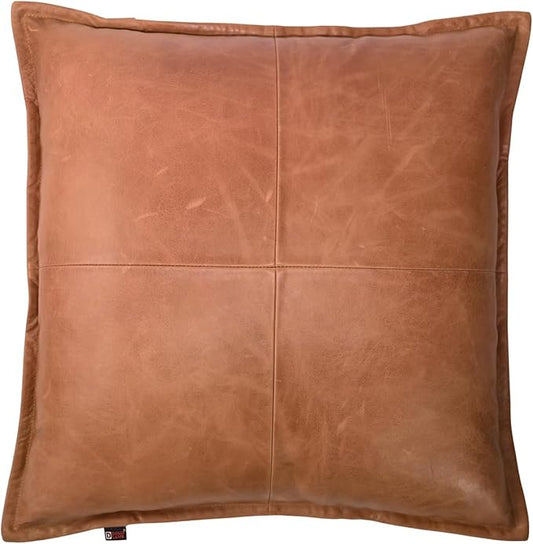 D DOLLY LAMB Lambskin Leather Pillow Cover - Sofa Cushion Case - Decorative Throw Covers for Living Room & Bedroom, 14x14 Inches - Antique Brown Box Pack of 2