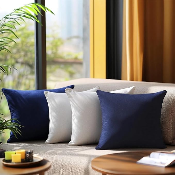 QUORGVES Navy Blue Velvet Pillow Covers 18x18 Inch Set of 2, Soft Solid Decorative Square Throw Pillow Covers, Decor Cushion Covers for Bed Sofa Couch Bedroom Living Room - Dark Blue