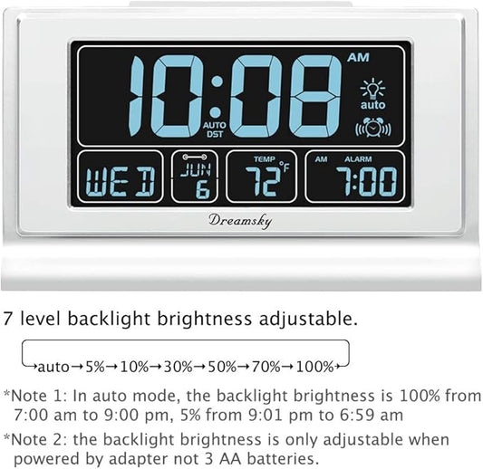 DreamSky Alarm Clocks for Bedrooms with Battery Backup, Auto Set Digital Clock with Date and Day of Week, 5 Inch Large Display with Weekday Temperature, USB Ports, Auto DST, Brightness Dimmer, 12/24H