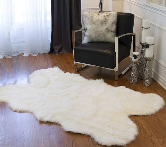 Luxe Gordon Faux Fur Rug with Soft and Fluffy Pile | Machine Washable Living Room Rug with Anti-Slip Backing | Cruelty-Free Area Rugs for Office or Bedroom, White, 4 ft x 6 ft