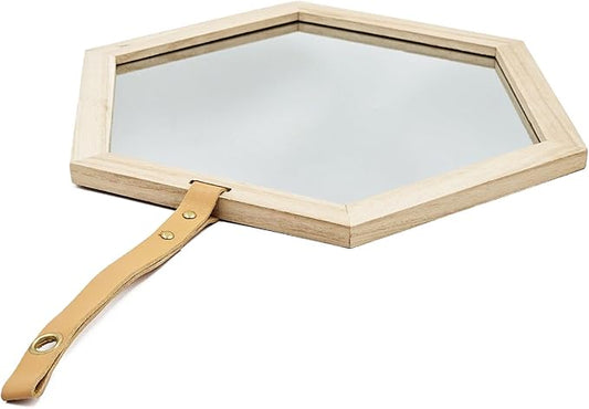16 x 14 Inches Harlan Hexagon Mirror with Beige Wood Frame, Wall Geometric Mirrors Decor, Hanging Wall Glass Mirror for Home/Bedroom/Living Room/Hallway/Entryway