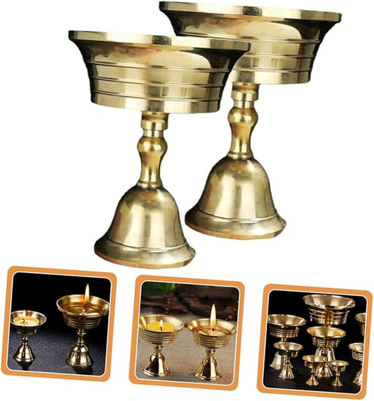 Artibetter 2pcs Brass Ghee Lamp Holder Decor Gold Decor Stands for Decoration Tea Light Candle Holder Buddhist Tealight Holders Gold Utensil Copper Altar Decors Cup Cup
