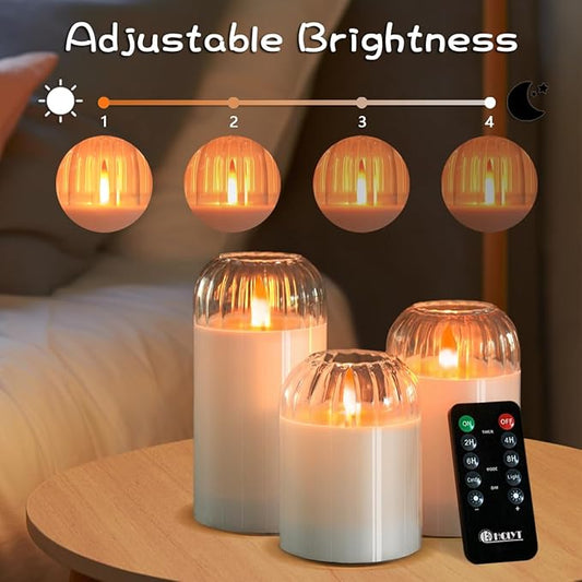 Rechargeable Jar Flameless Candle, Flashing LED Pillar Real Wax Candle with Remote Control and Timer, White Pumpkin Glass Electronic Candles for Room Decoration, 1 Set of 3