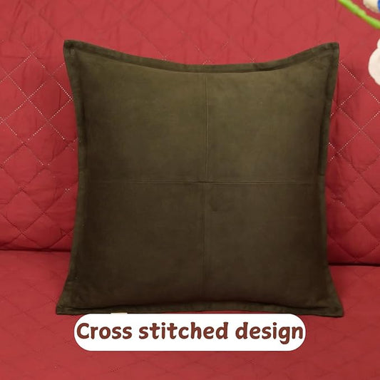 Genuine Suede Leather Pillow Cover, 16x16 Inch Case for Lumbar Throw Couch Pillows, Thick & Soft Cushion Covers for Sofa Bed Home Decor (Suede Deep Forest Green Box Pack of 2)