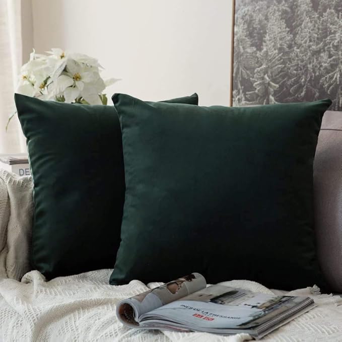 MIULEE Pack of 2 Velvet Soft Solid Decorative Square Throw Pillow Covers Christmas Cushion Case for Sofa Bedroom Couch, 20x20 Inch Army Green