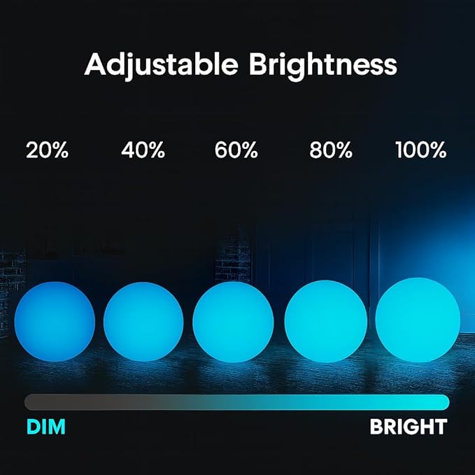 Vandue Color-Changing LED Light Ball – Rechargeable Glow Sphere with Remote – IP65 Waterproof RGB Night Light for Indoor/Outdoor, Pool, Garden, Party & Decor (14 Inch)