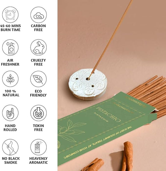 Folkulture Incense Sticks with Holder (100 Sticks)| Pistachio Sweet Incense Stick for Meditation, Aromatherapy, Gifts for Women | No Charcoal,Organic,Non Toxic, 45 Mins, Long Burning Insence-Sticks