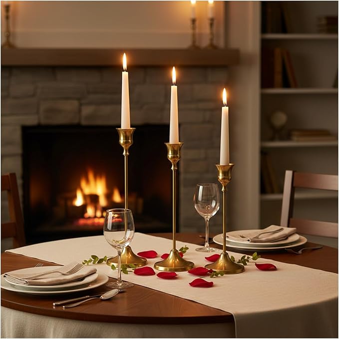 Candle Holder, Modern Minimalist Brass Gold Metal Candlestick Holders, Set of 3 Tall - Elegant Taper Candle Holders for Table Centerpiece, Wedding, Dinner Party Home Decor