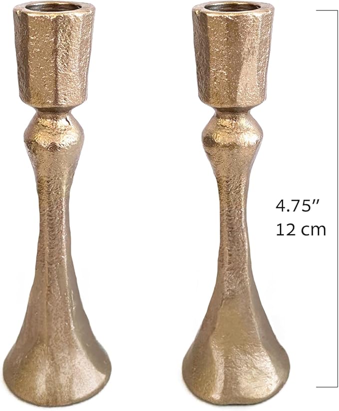 Yair Emanuel Tapered Shabbat Candle Holders Pair – Rustic Sculpted Design in Brass or Silver Finish Judaica Gift for Weddings, Shabbat and Holidays (Ancient Brass, 4.7 Inch)