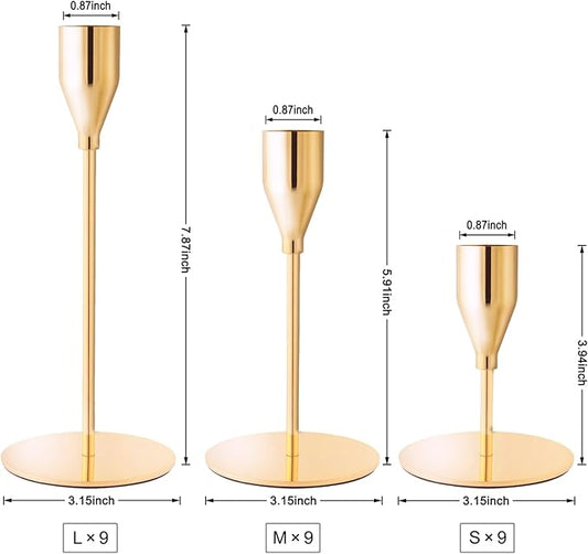 French Gold Taper Candle Holders for Wedding Table Centerpiece,Tall Taper Candlestick Holders Bulk Set of 27,Metal Candle Stick Holders for Dinning or Mantel Centerpiece,Party Home Decor