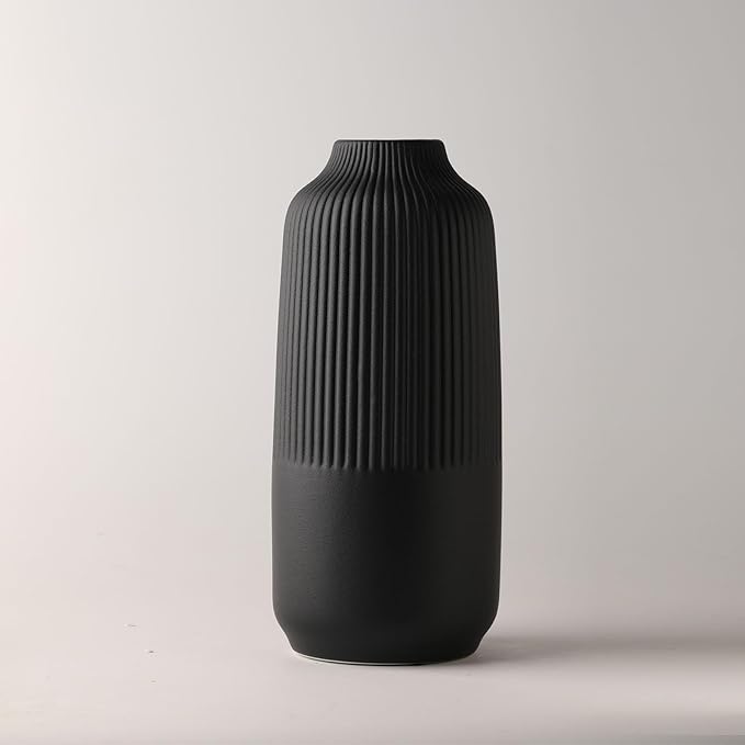 Black Ceramic Vase 10 Inch | Large Minimalist Boho Vase for Pampas Grass & Home Decor