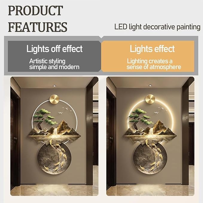 LED 3D Wall Art - 3D Painting Decor, Wall Sculptures with Light, Lamp, for Home Entrance, Bedroom