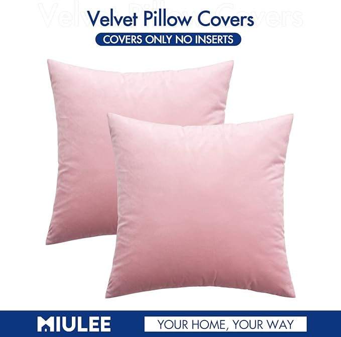 MIULEE Velvet Throw Pillow Covers 20x20 Inch, Pack of 2 - Bright Pink, Soft Solid Decorative Pillow Covers Cushion Cases Modern Luxury Valentines Home Decor for Spring Couch Sofa Bedroom Livingroom