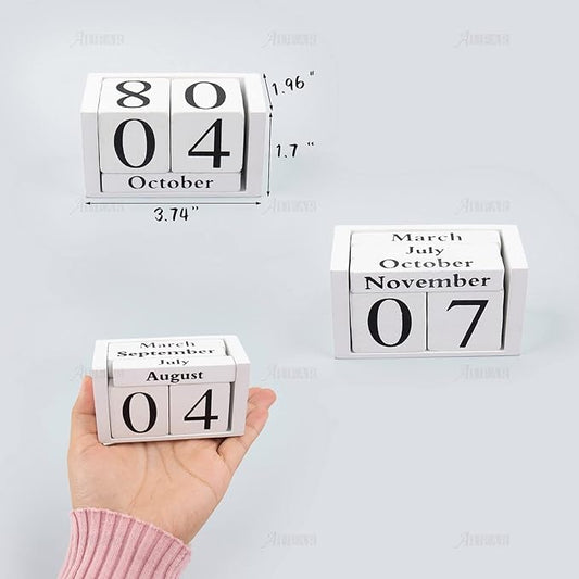 AUEAR, Wooden Block Perpetual Desk Calendar Desktop Cube Rustic Chic Number for Home Office Decoration (White, 1 Pack)