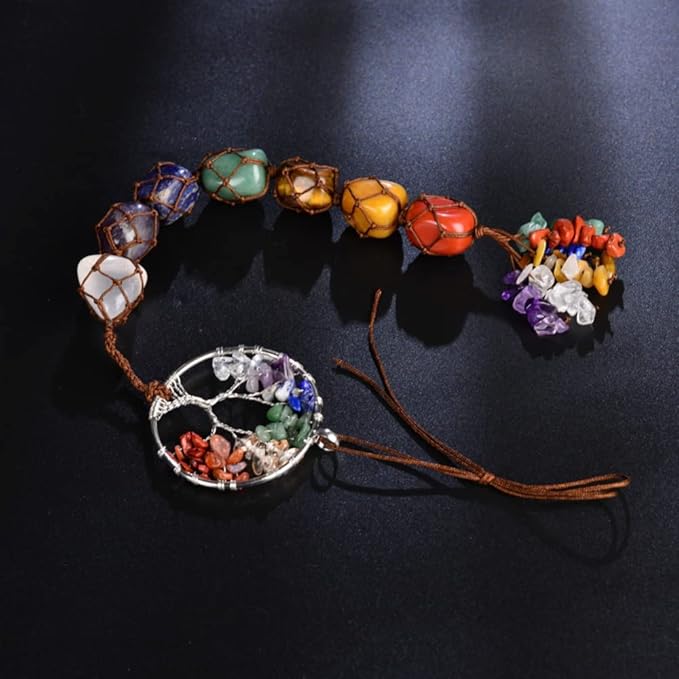 Handmade Crystal Window Car Hanging Ornaments 7 Chakra Home Decoration Feng Shui Ornament Car Decoration Christmas Decorations Ornaments (Chakra-Round)