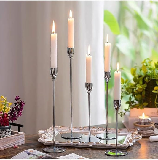 Sliver Candlestick Holders 3pcs Taper Candle Stick Holder Set, Mantel Candlestick Holder Set for Table Centerpiece, Modern Tall Candle Decor for Wedding/Party/Dinning/Anniversary