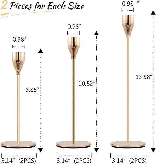Set of 6 Candlestick Holders Gold Taper Candle Holders Tall Candle Sticks Holder Decor for Christmas, Wedding, Dinning, Anniversary, Party, Holiday