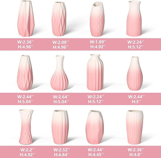 BEAHOT Ceramic Bud Vases Set of 12 – Gradient Pink and White Small Vases for Centerpieces – Elegant Mini White Bud Jars for Weddings, Home Decor, and Table Display – Perfect for Flowers and Gifts