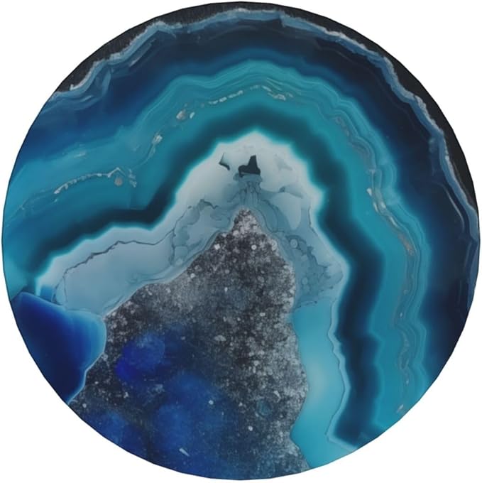 6 Pcs Ceramic Coasters with Holder Absorbent Drink Round Silver and Blue Agate Geode Print Design for Home Table Coffee Cup Wine Beer Bar,Size 4.4 inches