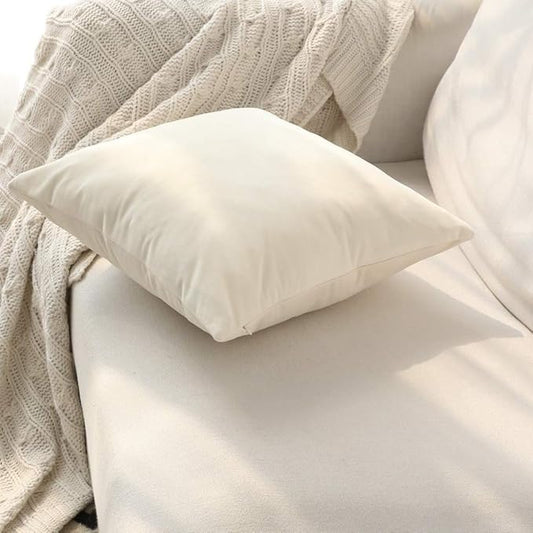 Set of 2 Comfortable Throw Pillow Cover for Bedding, Decorative Accent Cushion Sham Case for Couch Sofa, Soft Solid Velvet with Zipper Hidden - 14"x14", Ivory